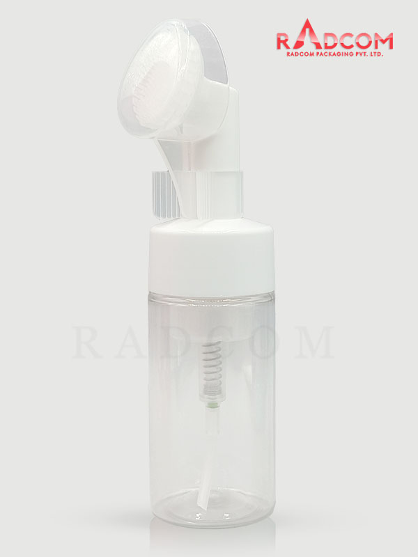 150ML Clear Foaming Bottle with White Brush Pump with Clear Over Cap